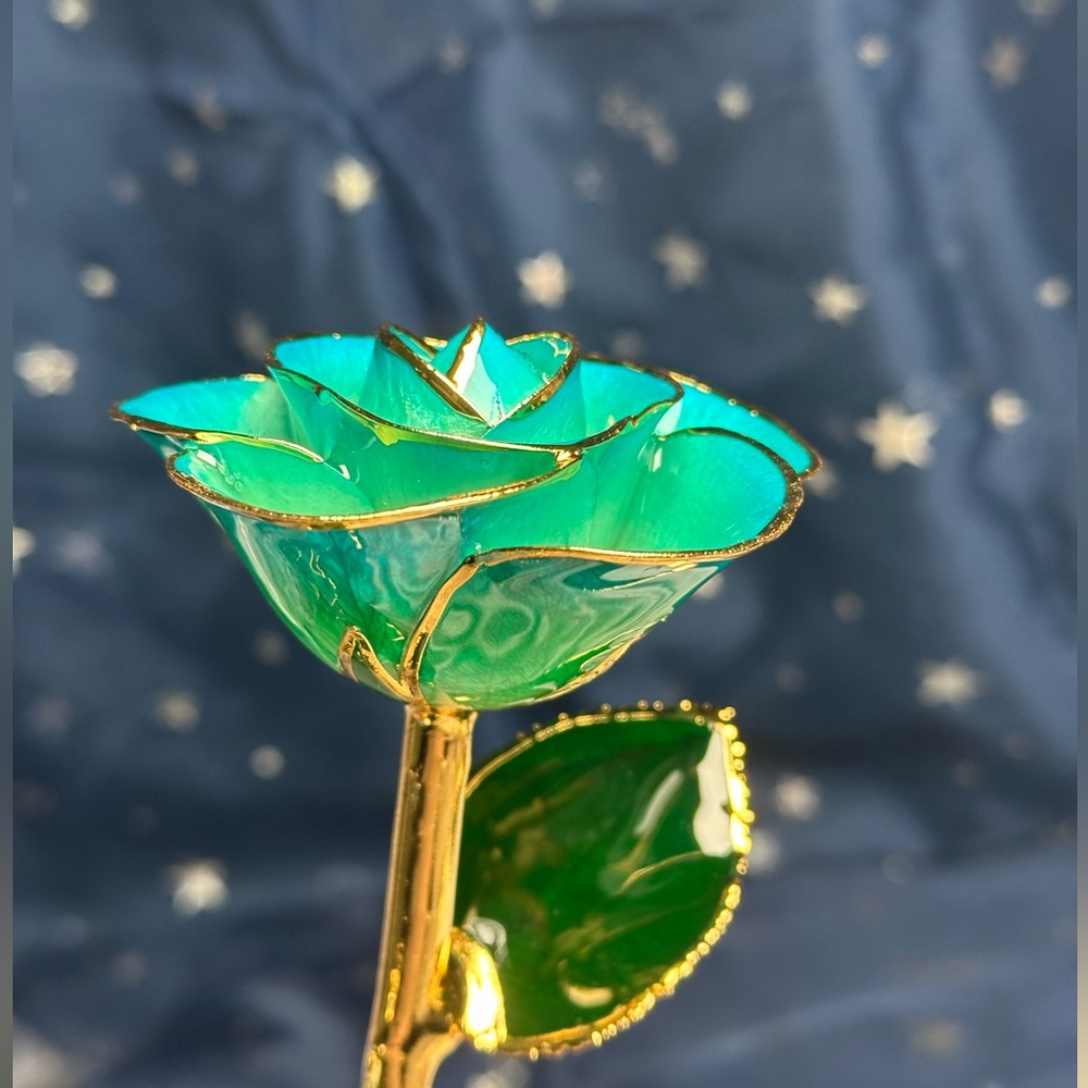 I Hate Steven Singer “Peacock Teal” Rose dipped in 24k Gold.